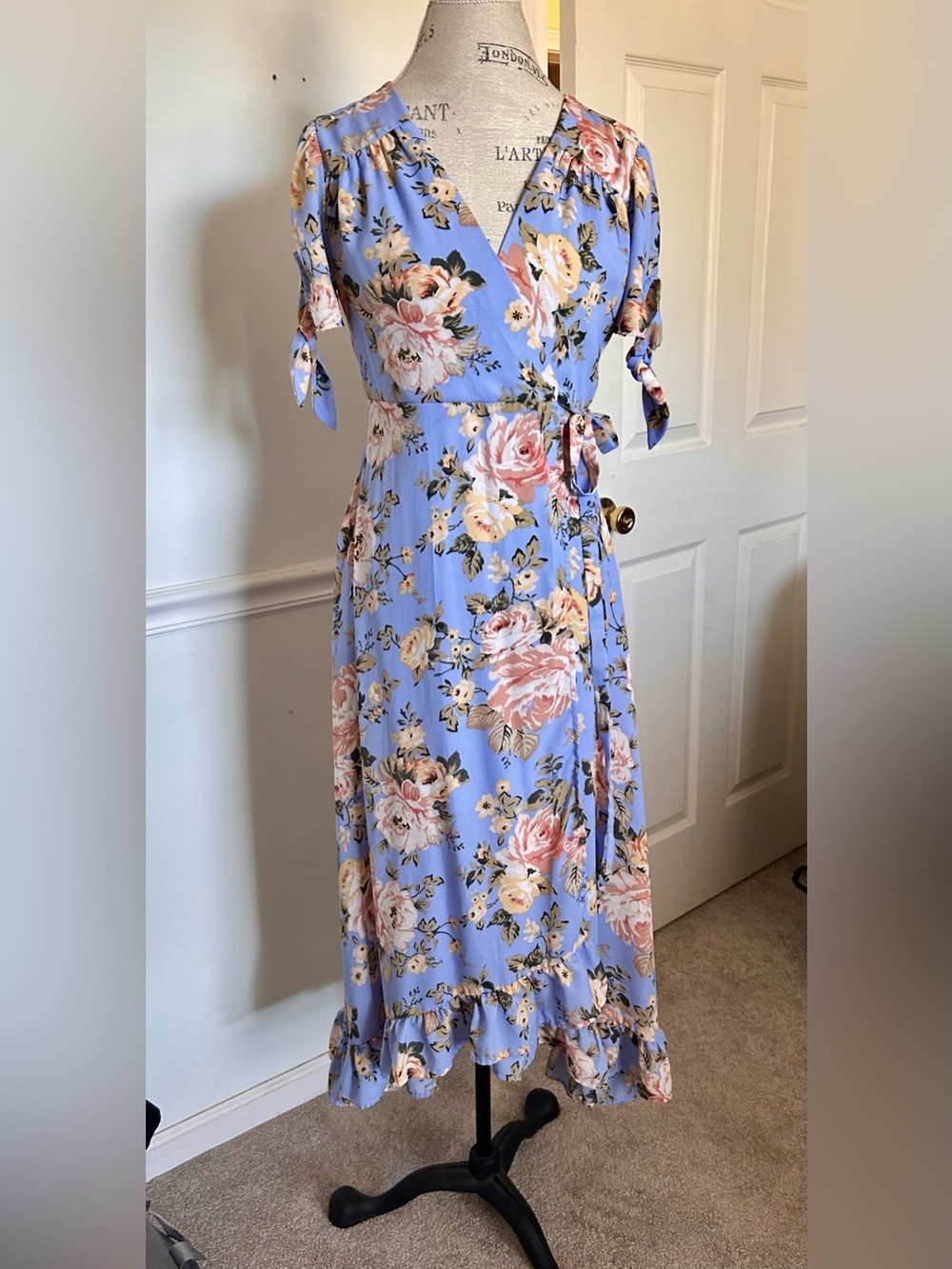 miami Blue Floral Tie-Waist Midi Dress
